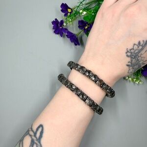 Lot of 2 Vintage Y2K Black and Grey Crystal Bracelet Set